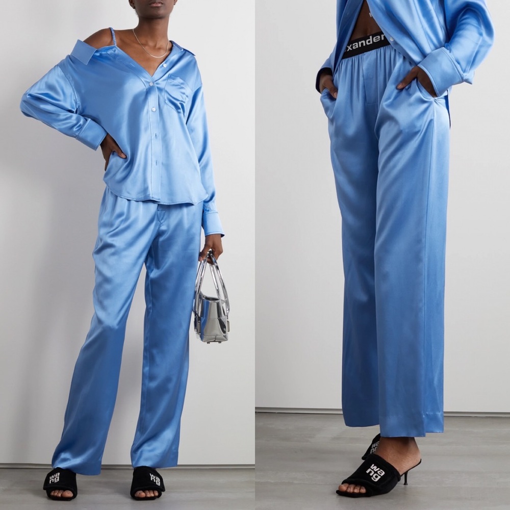 Alexander Wang T Silk Satin Pants in Sky Blue Size Small